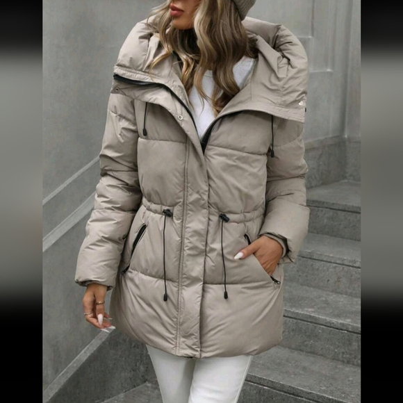 Jackets & Blazers - Fashionable Adjustable Waist Windproof Quilted Mid-Length Padded